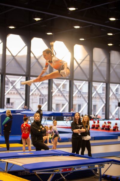Athlete on double mini straddle jump